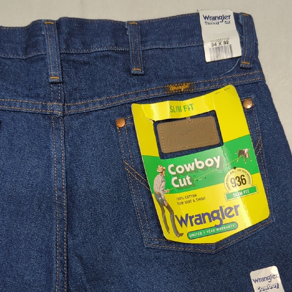 NEW Wrangler‎ Cowboy Cut Slim Fit 936 Dark Wash Mens Jeans Size 34